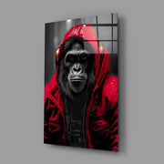 Gele Raincoat Headphone gorilla – Glasschilderij