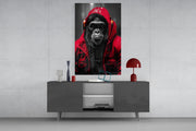 Gele Raincoat Headphone gorilla – Glasschilderij