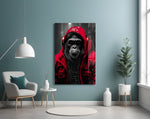Gele Raincoat Headphone gorilla – Glasschilderij