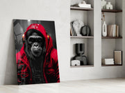 Gele Raincoat Headphone gorilla – Glasschilderij