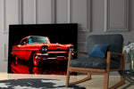 Vintage rode Coupe Glitch – Glasschilderij