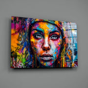 Wide Eyed verf spat vrouw – Glasschilderij