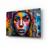 Wide Eyed verf spat vrouw – Glasschilderij