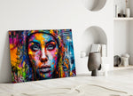 Wide Eyed verf spat vrouw – Glasschilderij
