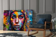 Wide Eyed verf spat vrouw – Glasschilderij