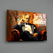 Baasje in smoking in een leren fauteuil – Glasschilderij