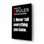 Two Rules voor Success zwarte typografie – Glasschilderij