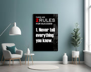 Two Rules voor Success zwarte typografie – Glasschilderij