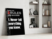 Two Rules voor Success zwarte typografie – Glasschilderij