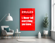 Two Rules voor Success krachtige rode Quote – Glasschilderij
