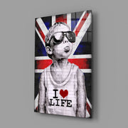 Union Jack jongen met zonnebril – Glasschilderij