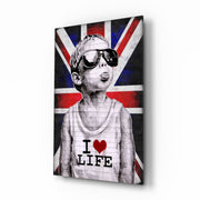 Union Jack jongen met zonnebril – Glasschilderij