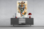 Watercolor Prowling tijger spat – Glasschilderij