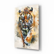 Watercolor Prowling tijger spat – Glasschilderij