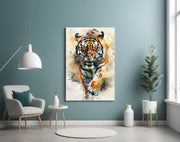 Watercolor Prowling tijger spat – Glasschilderij