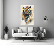 Watercolor Prowling tijger spat – Glasschilderij
