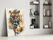 Watercolor Prowling tijger spat – Glasschilderij