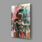 Vibrant abstracte Spartaan – Glasschilderij