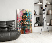Vibrant abstracte Spartaan – Glasschilderij
