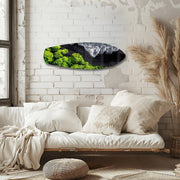 Black Sand Beach Aerial Forest Glass Wall Art.