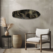 Black and Gold Abstract Waves Glass Wall Art.