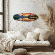 Mountain Lake Sunset Glass Wall Art.