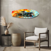 Classic Black Car Watercolor Glass Wall Art.