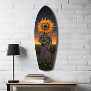 Sunflower-Headed Figure Surreal Glass Wall Art.