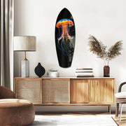 Glowing Orange Jellyfish Ocean Glass Wall Art.