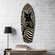 Black Cat Wavy Optical Pattern Glass Wall Art.