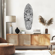 Optical Lion Black White Lines Glass Wall Art.