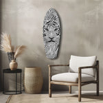 Optical Lion Black White Lines Glass Wall Art.