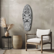 Optical Lion Black White Lines Glass Wall Art.