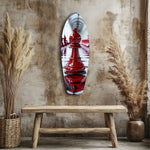 Red Bishop Chess Piece Strategy Glass Wall Art.