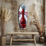 Red Bishop Chess Piece Strategy Glass Wall Art.