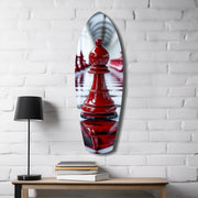 Red Bishop Chess Piece Strategy Glass Wall Art.