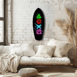 Neon Geometric Icons Gamer Glow Glass Wall Art.