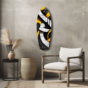 Cubist Abstract Yellow Black Sketch Glass Wall Art.