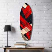 Red Black Cream Brushstroke Abstract Glass Wall Art.