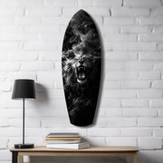 Roaring Lion Smoke Monochrome Glass Wall Art.