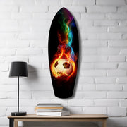 Flaming Soccer Ball Rainbow Smoke Glass Wall Art.