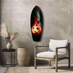Flaming Soccer Ball Rainbow Smoke Glass Wall Art.