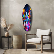 Under the City Glow A Love in the Rain Glass Wall Art