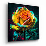 Vierkant Glasschilderij Pop Art geel Rose Splatter Glasschilderij