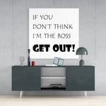Zwarte Boss-quote op Witte Achtergrond – Vierkant Glasschilderij