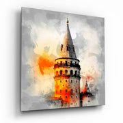 Vierkant Glasschilderij oranje Splash Galata Tower Glasschilderij