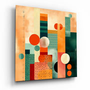 Vierkant Glasschilderij Peach Teal Geometric Shapes Glasschilderij