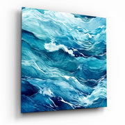 Vierkant Glasschilderij Rippling blauw zee Line Waves Glasschilderij