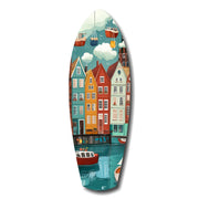Cute Coastal Village Glass Wall Art